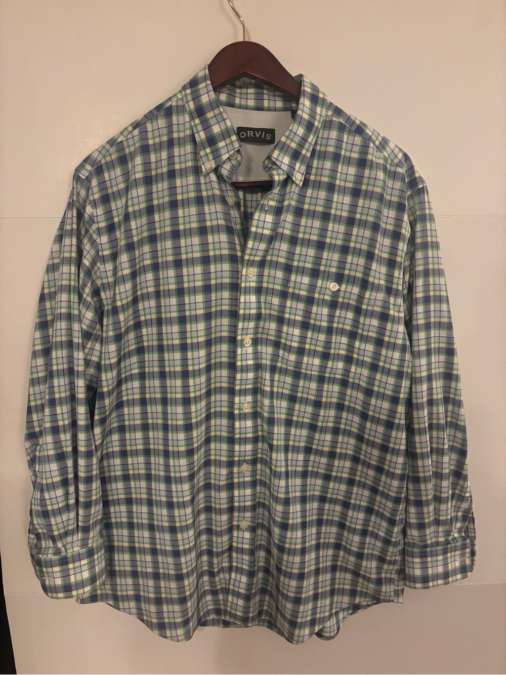 Orvis Green & Blue Plaid Cotton Button-Down Shirt